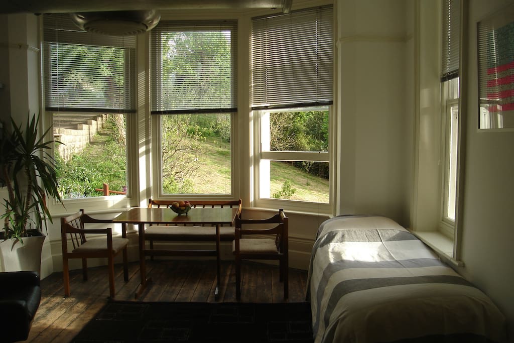 at sunset, looking south. Alternative layout of room on request with 2 single beds plus double on mezzanine.