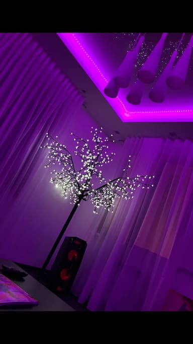 Neon lights everywhere, sound system