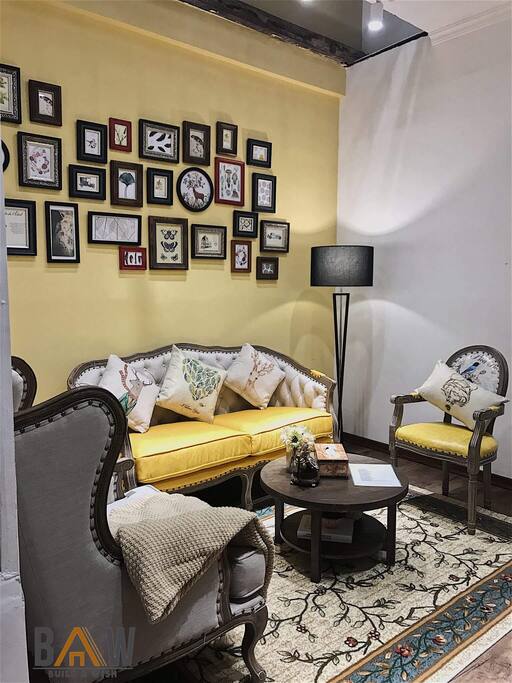 Living room with vintage royal Scandinavian style