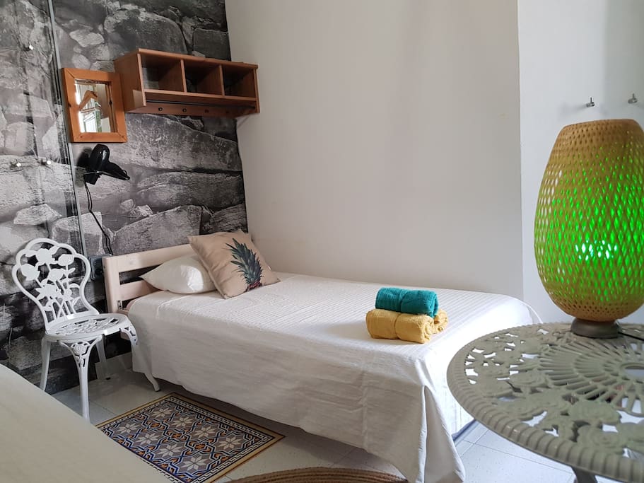 Comfortable 90x190 single bed, Hair dryer with mirror.