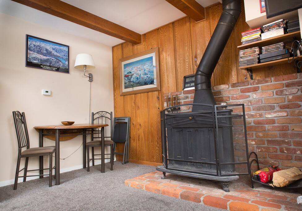 Real wood burning fireplace!