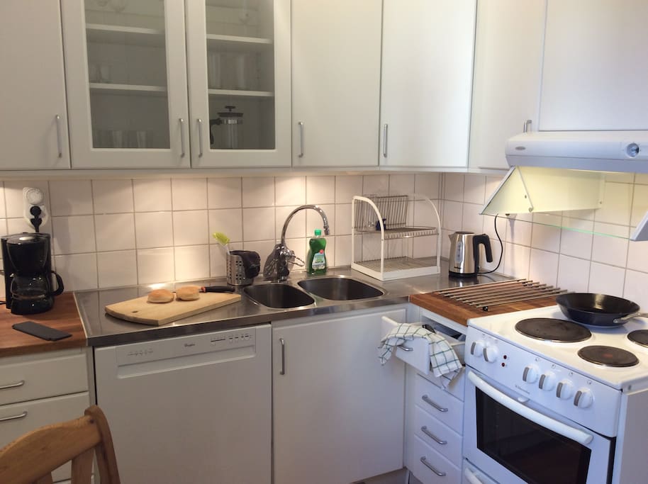 Fully equipped Kitchen with Dishwasher,Coffemaker,Waterboiler,Stove with oven.