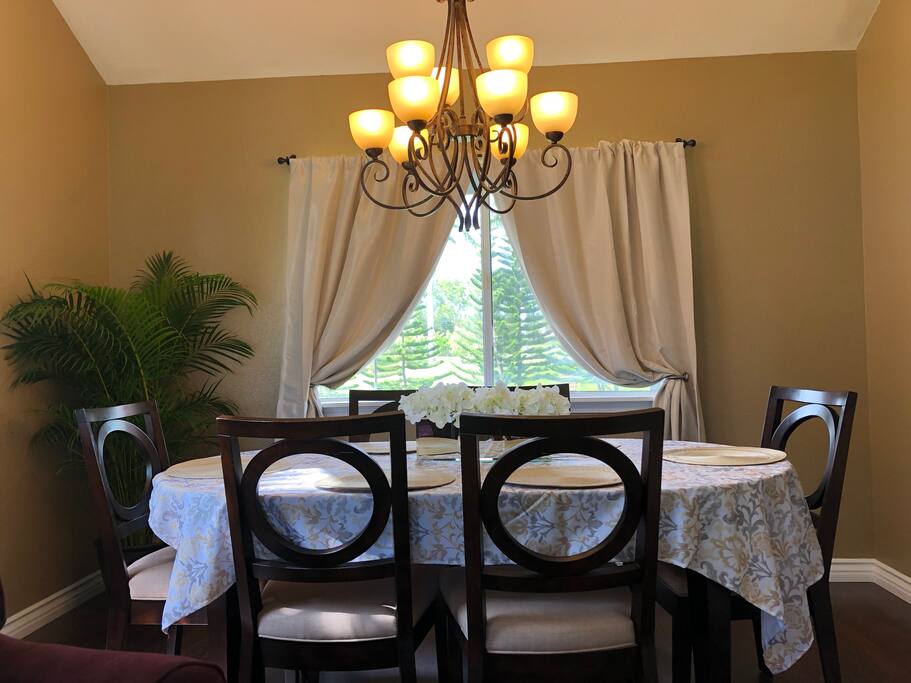 Dining table that seats six overlooks the 10th hole of the Country Club.