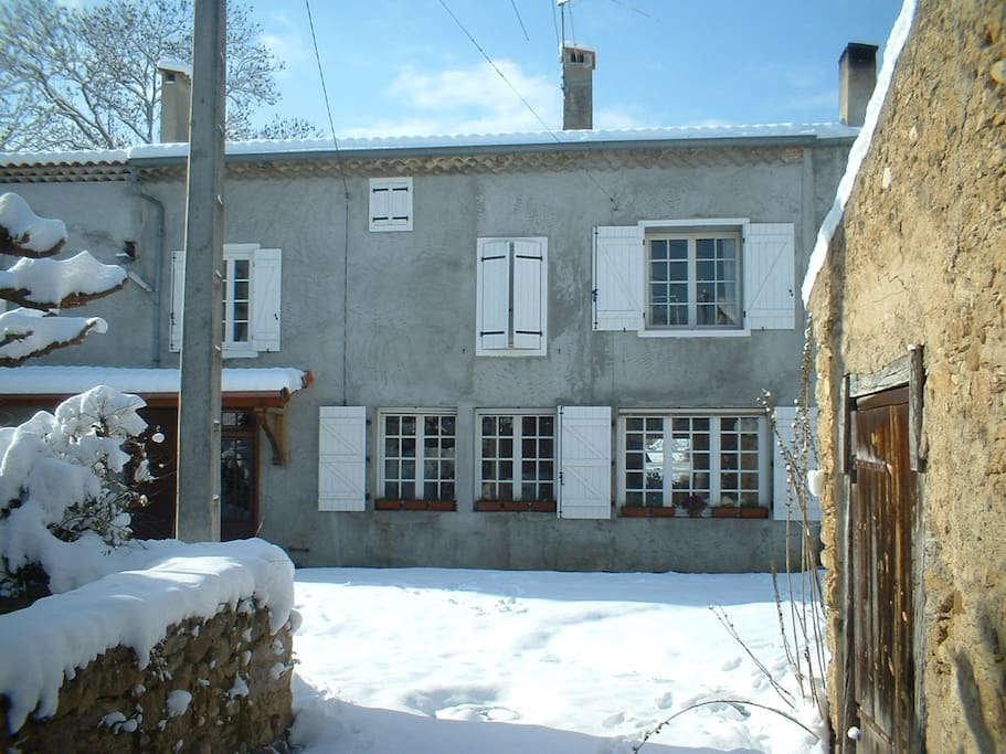 This is the front of the house which faces the village. One hour from the nearest ski resort, it is a warm, cosy and welcoming place to return to in the winter months.
