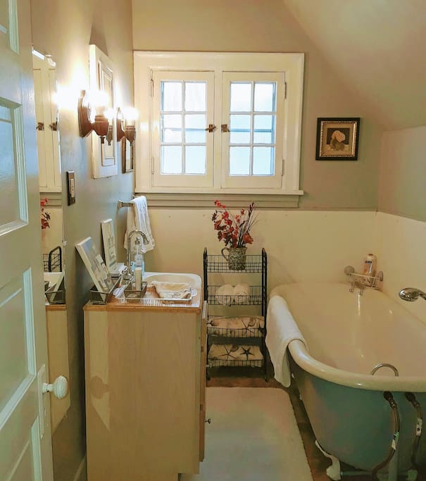 Your own private bathroom. Emphasis on cleanliness...with an array of soothing, scented bath salts.