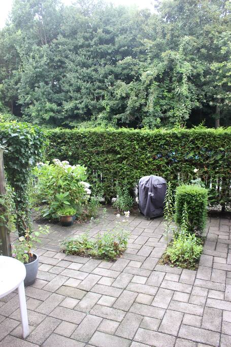 A little private garden with a grill.
