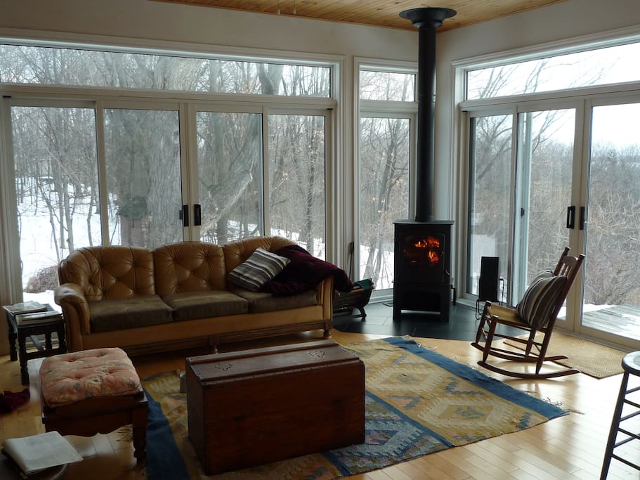 Fireplace in Lakefront Sitting Room