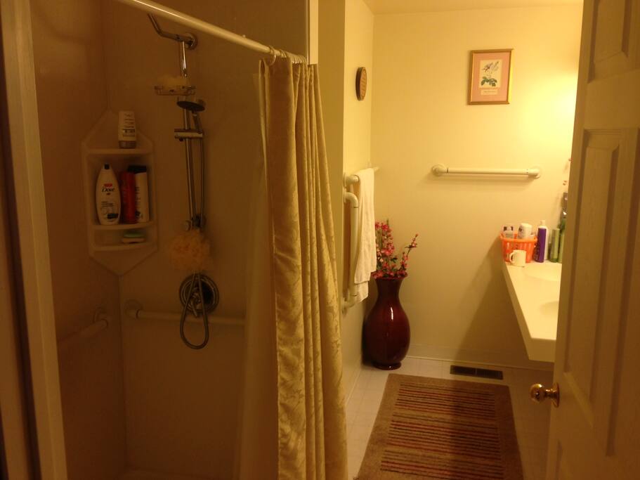 Accessible Bath Shared with Room A and Room B
