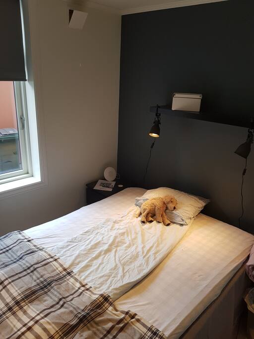 Bed room with a view to the backyard. Big enough for two