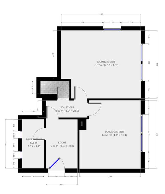 Grundriss (Maße sind nur grob)
