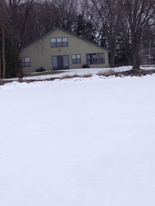 View of lake side of home.