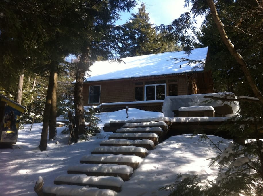 Looking up at the side deck & living room.