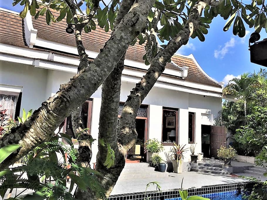 The house has a Great Hall with sitting and dining areas, a study, kitchen, pantry, laundry, and business center with PC and printer, outdoor pool, pool sala, and changing room with shower and loo, and a lockable carport.