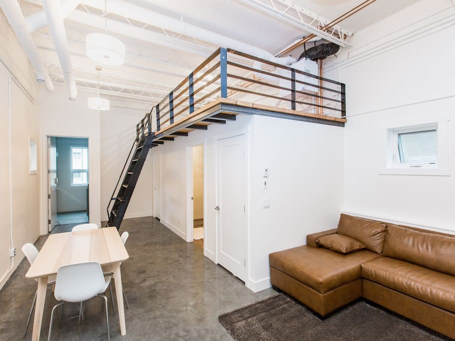Loft bed and living area