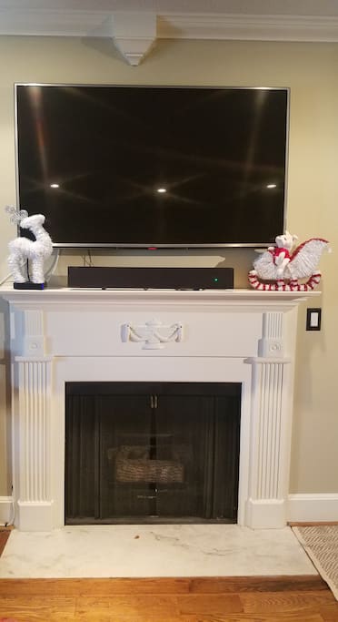 54" TV, electric fireplace, blue tooth sound bar, cable TV, and Netflix.