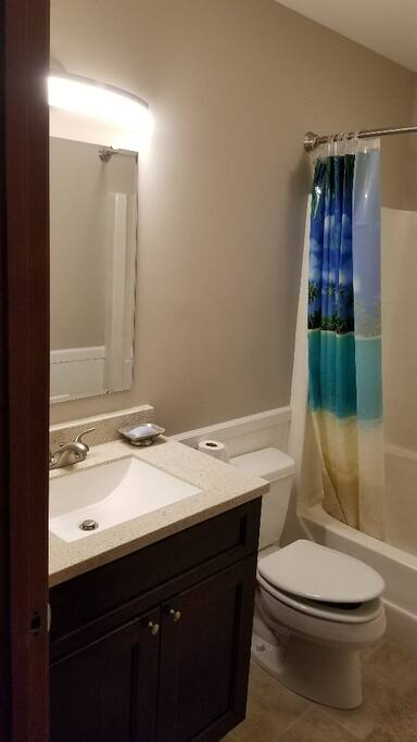 Recently updated guest bathroom with heated tile floor