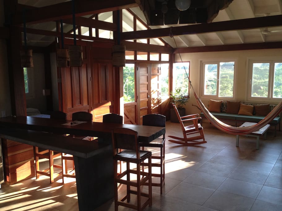 Open Kitchen, Dining Bar and Living Area
