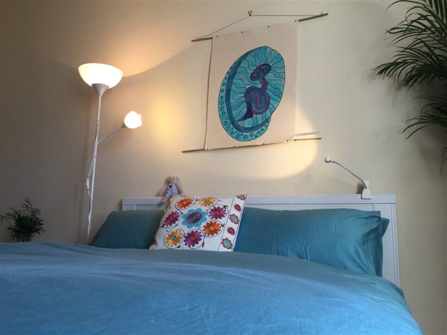The bedroom has a double bed and a single pull-out bed, sleeping up to 3 people
