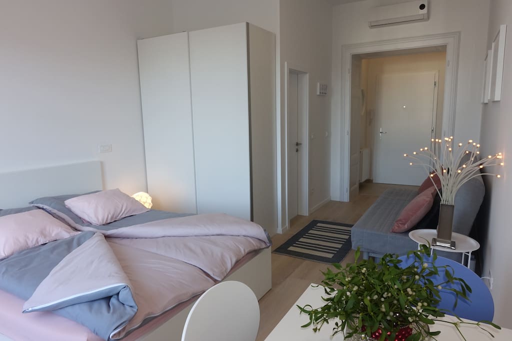 Beautiful and airy studio space with a large closet