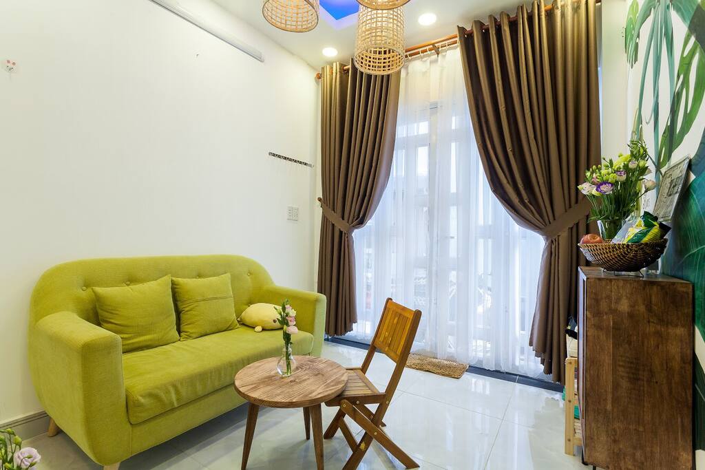 This is a living room where you can invite your friend come or drink tea, coffee in the morning.