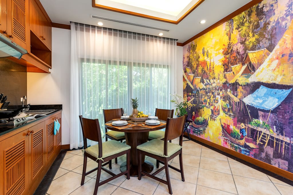 Beautiful Thai floating market wall mural. Enjoy your meals in a space awash with natural light