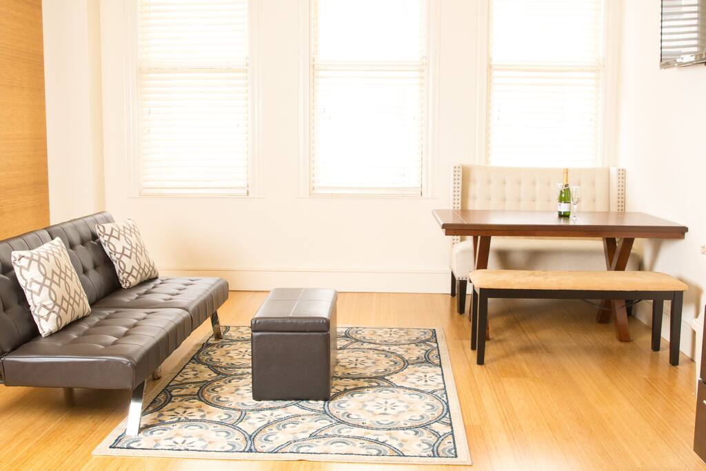 Enjoy beautiful views of downtown with this modern furnished loft