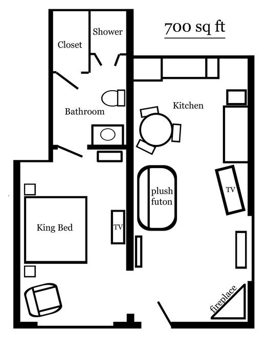 This is the layout - a spacious 700 square feet!