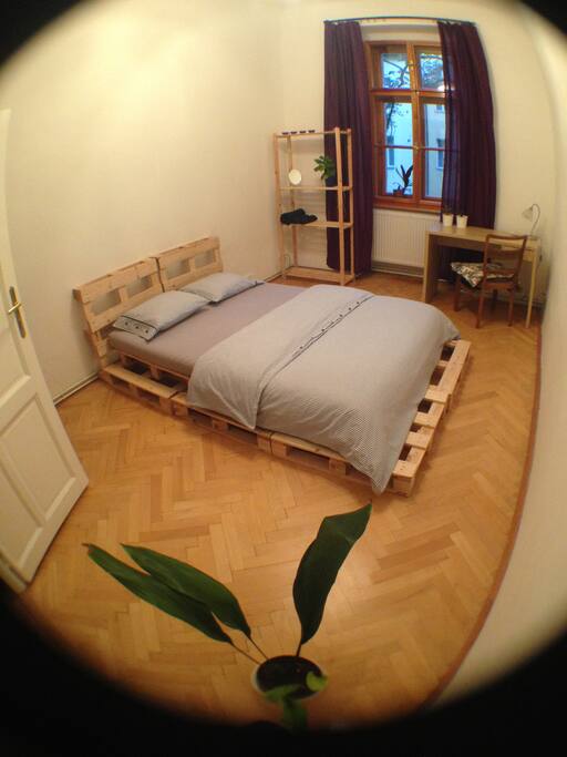 Quiet room to the courtyard, flat has original high ceilings