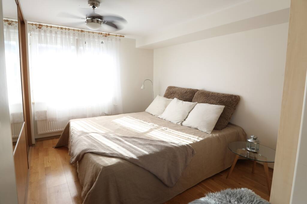 Very comfortable kingsize bed in the master bedroom can be easily transformed into two single beds by moving away the top layer big matras.