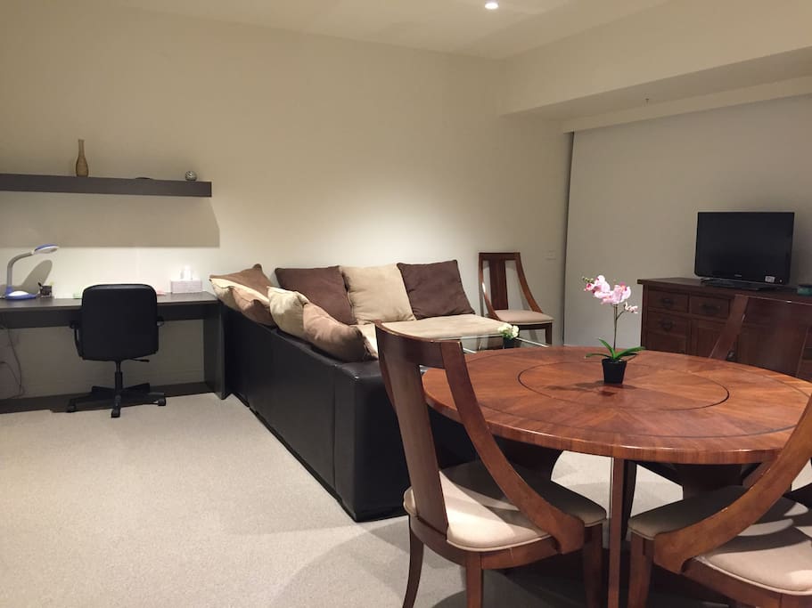 Living room and study area