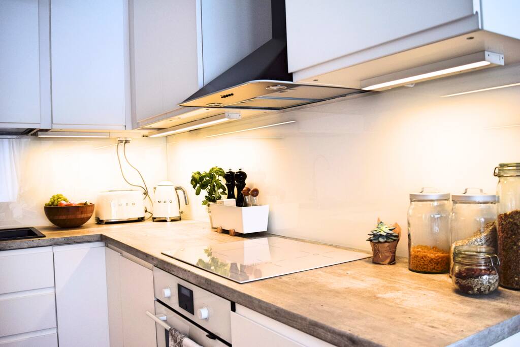 The kitchen with high-quality equipment for cooking
