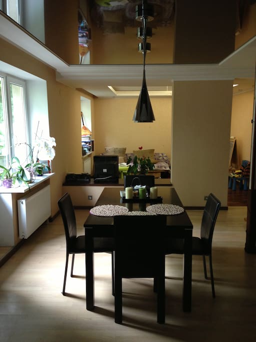 Dinner Zone. In the backgroun the Livingroom. Left exit to the Balcony.