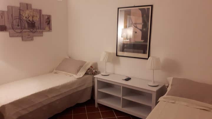 двата единечни кревета во спалната соба