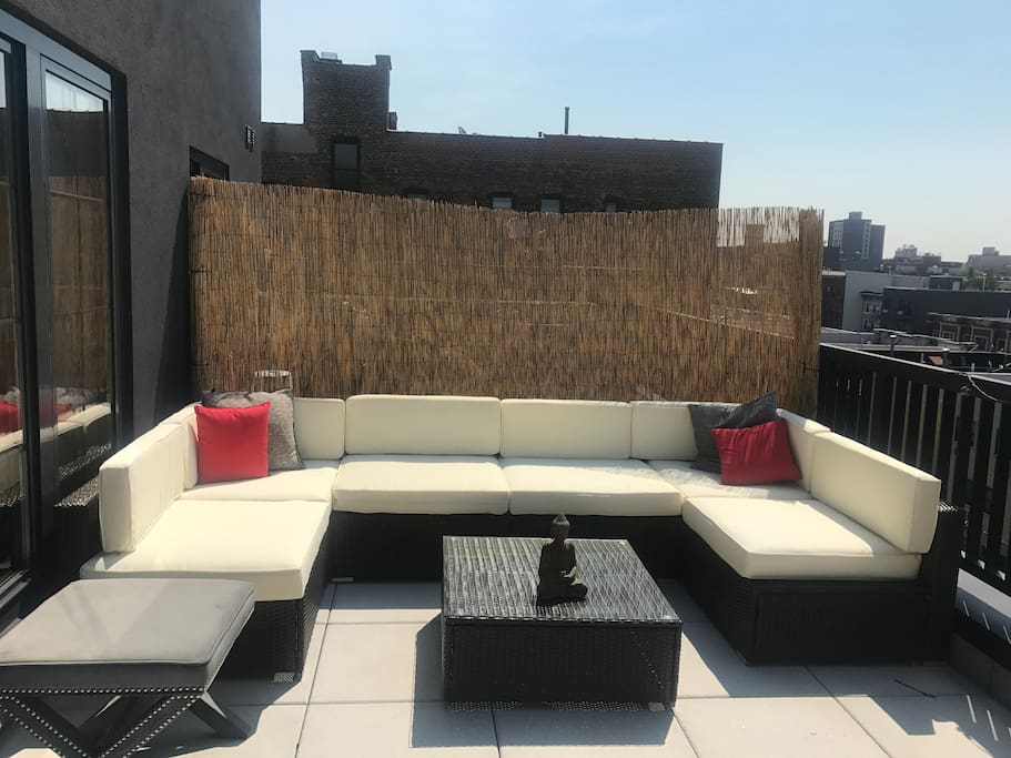 1 of 2 outdoor private roof decks off the apt -- this is the one off the living room with garden views