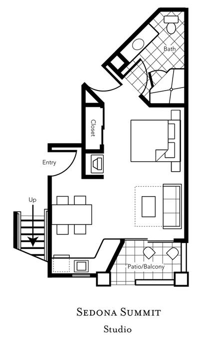 Studio unit features queen-size bed and a sofa bed