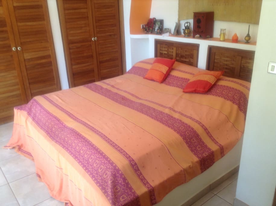 The comfortable bedroom. Bed is adjustable for head height.