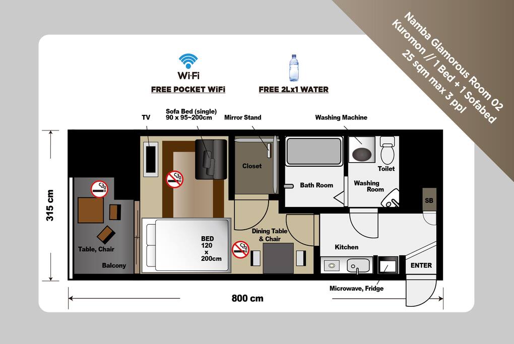 Glamorous Room 02 in Namba-Kuromon debut for 1-3people very conveniently located // we can provide you by the original video from Nippombashi station how to go to the apartment. access is super easy. // 6min on your foot to Dotonbori, 2min to Kuromon Market.