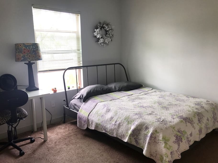 Bedroom 1 with one comfy queen bed, Smart TV with Hulu, HBO GO and Netflix