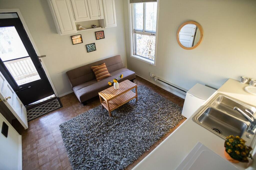 Efficiency kitchen w/fridge, microwave, and sink