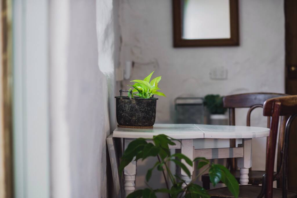 Dining table with window setting.