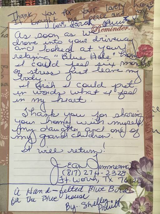 The note left by our 1st guest!