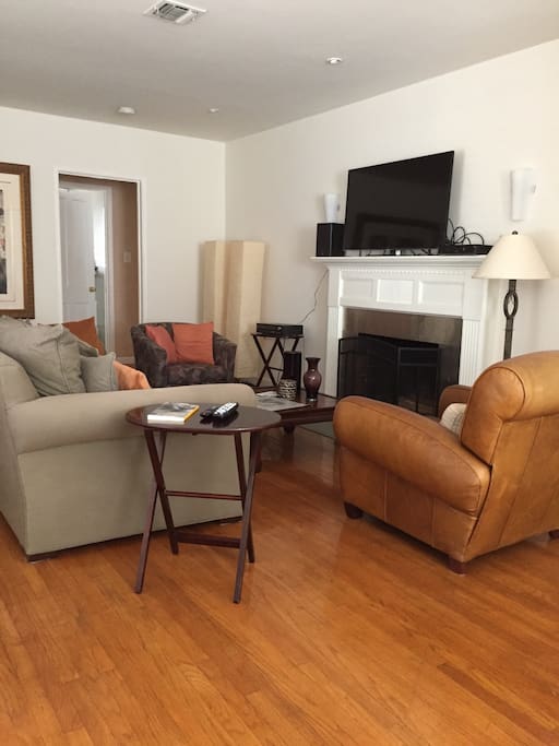Living room with HDTV, cable, internet