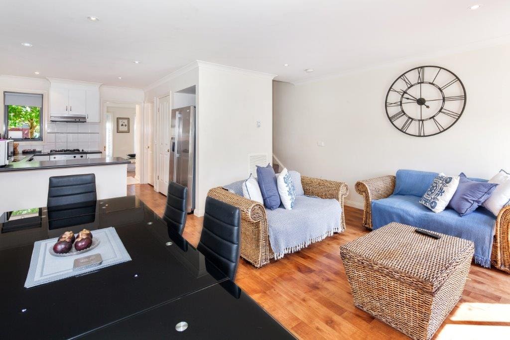 Family area with kitchen in the background