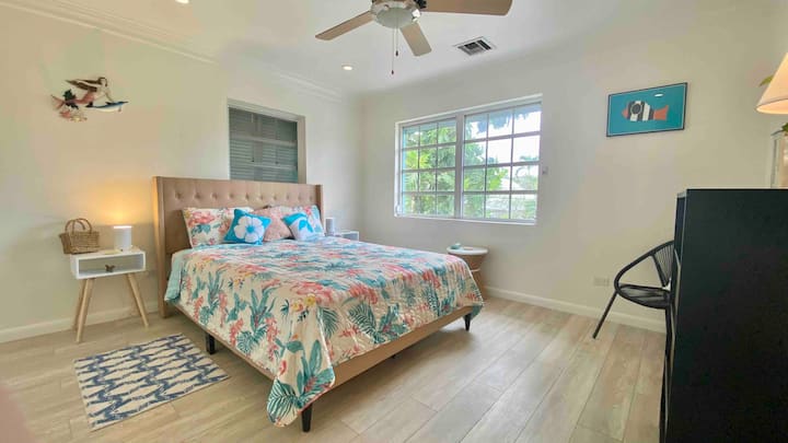 Bedroom 3 - very bright. Electric roll-down shutter provides light control.