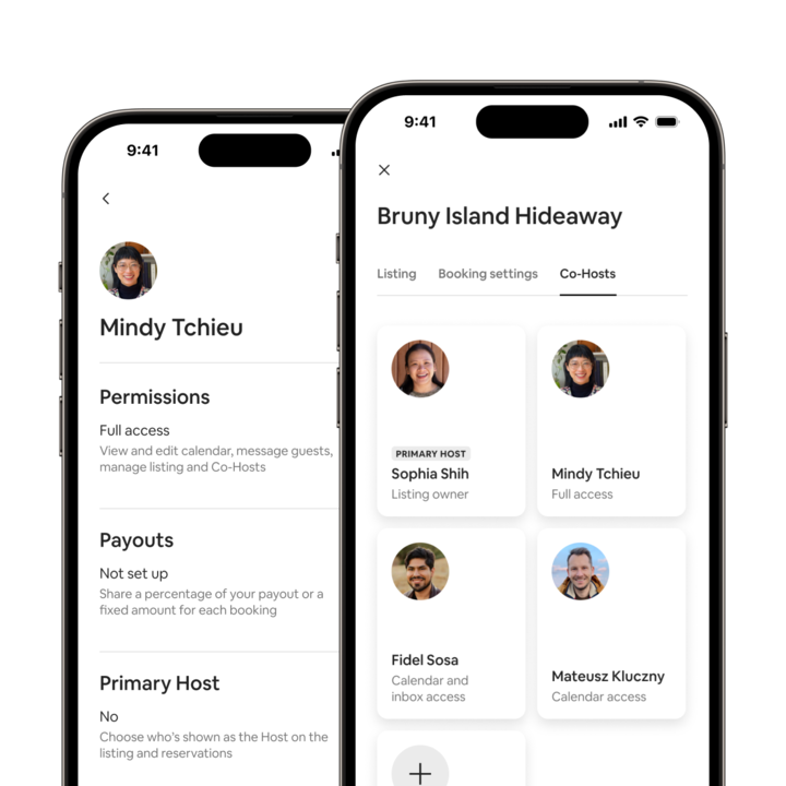 Airbnb app introducing the new ‘co-Host permissions’ and ‘co-Host payouts’ features.