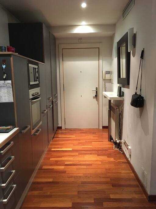 Entrée avec cuisine équipée (sèche linge, four, micro onde, frigo, lave vaisselle, machine à laver)