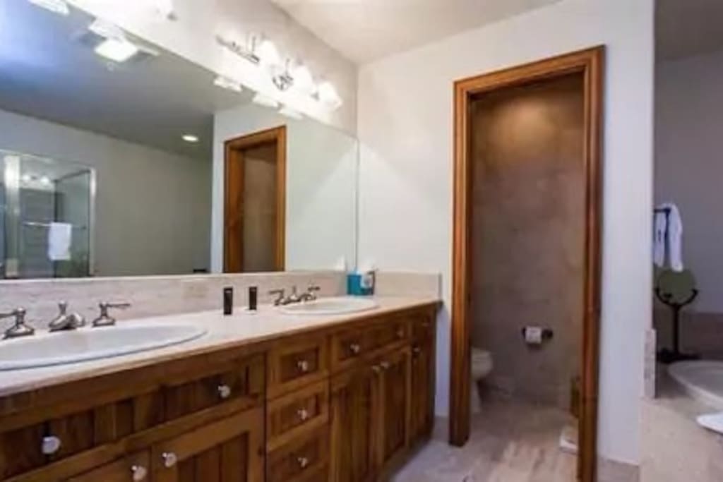 Get ready for the day in the modern bathroom.