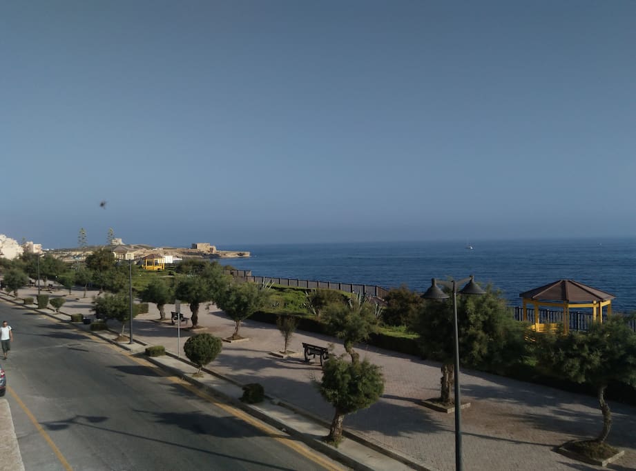 Qbajjar Bay in the distance : a great place for a swim and to eat.