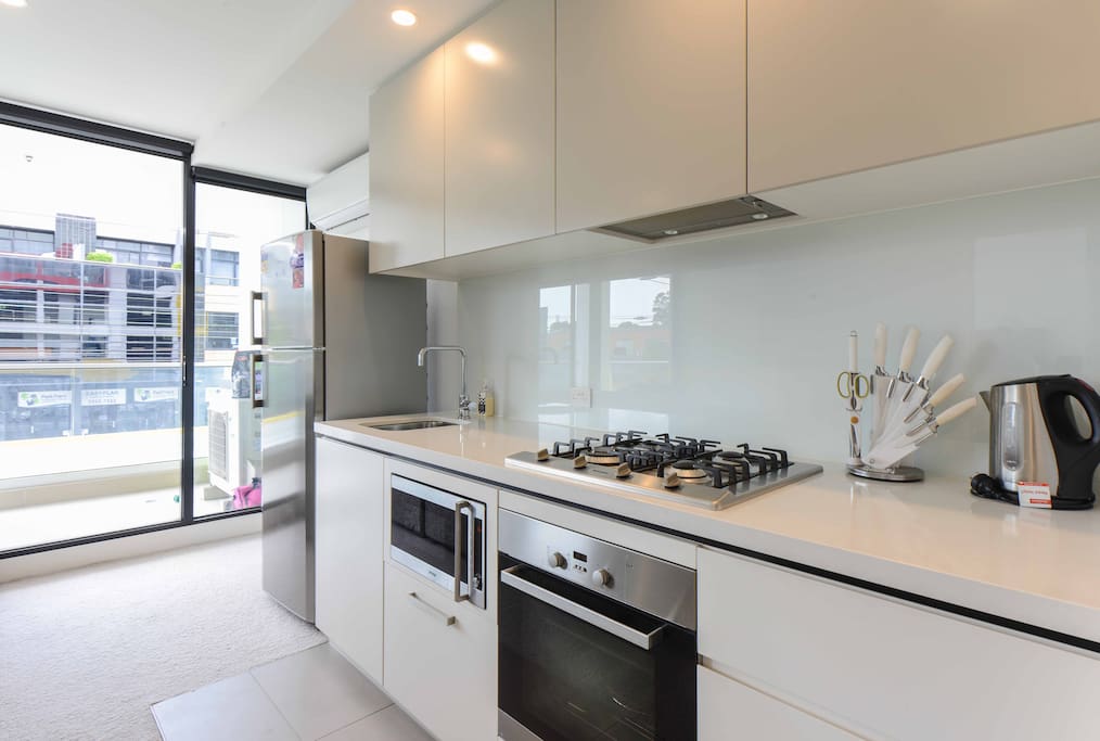 Modern kitchen with stainless steel appliances