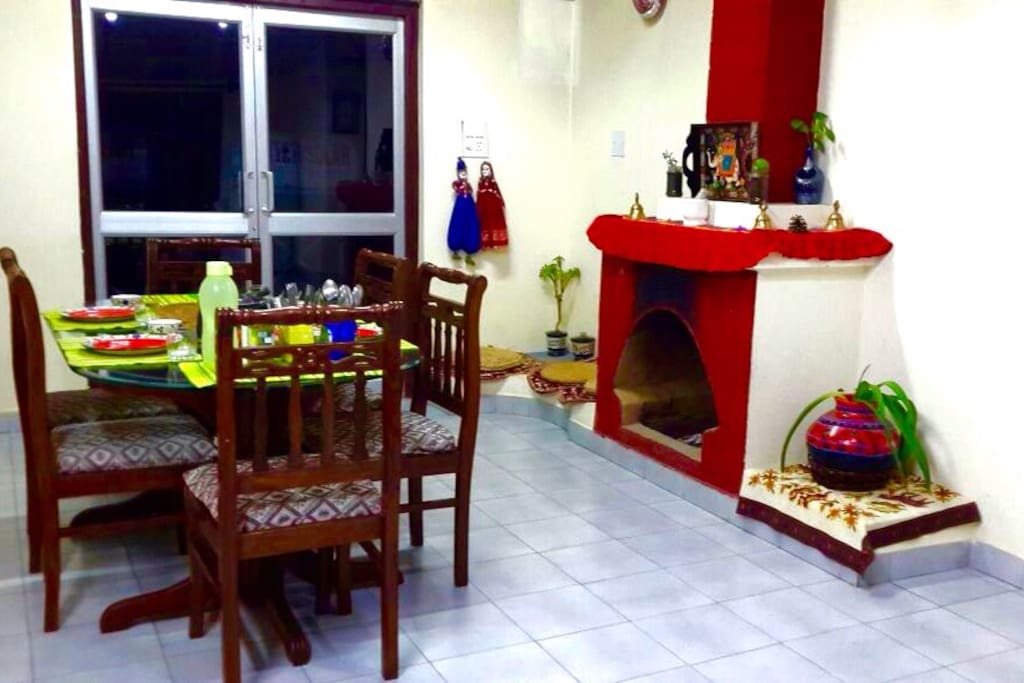Dining room with fire place